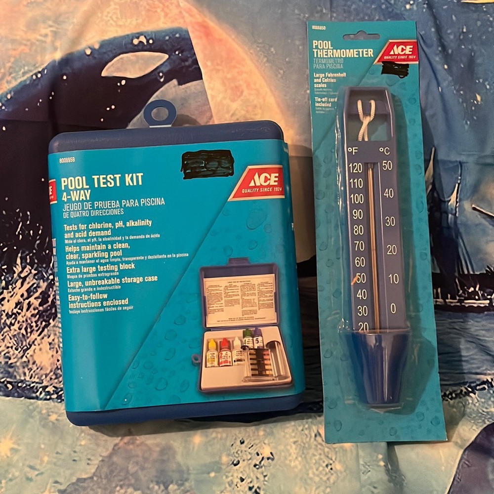 Lot of 2 Swimming Pool Items 4-way Test Kit & Thermometer NEW Ace Hardware